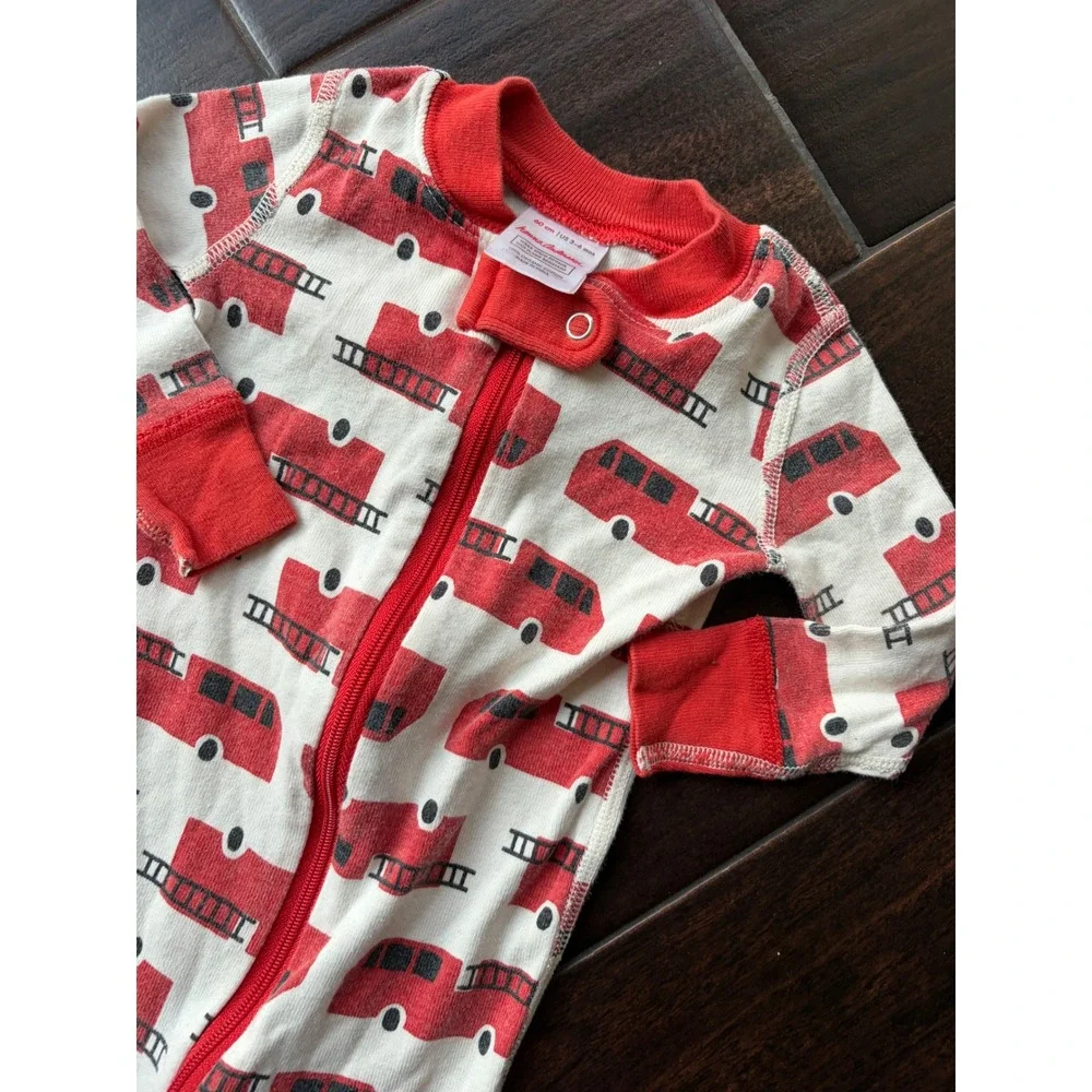 Hanna Andersson Fire Truck Organic Cotton Zip Sleeper Pajamas Red Cream 3-6M